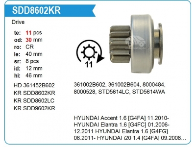 Бендикс стартера 11 зубов ( KRAUF SDD8602LC) 361452B602 KIA RIO 2011-2016