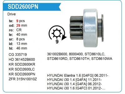 Бендикс стартера 9 зубов ( KRAUF SDD2600LC) 361452B600 KIA RIO 2011-2016