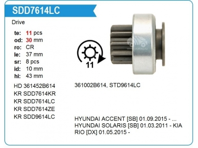 Бендикс стартера 11 зубов ( KRAUF SDD7614LC) 361452B614 HYUNDAI ACCENT (SOLARIS) 2011-2016