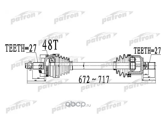 Привод передний левый в сборе  (PATRON PDS0507 27X672X62X27 ABS:48T) 495003S201 HYUNDAI SONATA 2011-2014